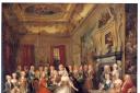 Extract from a painting of the Child family 'An Assembly at Wanstead House' by William Hogarth c.1728.  It is suggested that Mary is the lady in gold seated next to her step brother Richard, Lord Castlemain (later Earl Tylney).