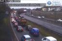 Traffic queuing following the crash on the A406