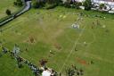 Aerial view of the club training on the pitch