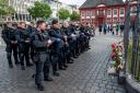 German police officers remember their colleague in Mannheim (Michael Probst/AP)