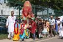 Teachers and pupils celebrate the Hindu festival of chariots, Ratha Yatra.