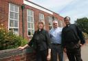 Rev Leslie Goldsmith, Rev Malcolm Boulter and Rev Britto Belevendran outside South Chingford Library