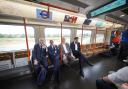 (left to right) Andy Byford, Commissioner of Transport for London, Mayor of London Sadiq Khan, Cllr Darren Rodwell, Leader of Barking and Dagenham Council, and Mattew Carpen, Managing Director at Barking Riverside Ltd, onboard a London Overground train,