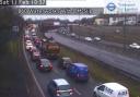 Traffic queuing following the crash on the A406