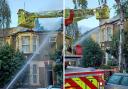 Firefighters used a 32m ladder at the scene