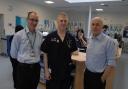 MP Iain Duncan Smith with Dr Alistair Chesser and clinical lead Derek Hicks during a visit in January