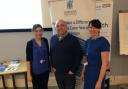 Lucy Jones and Michelle Parker, Barts Health NHS Trust dementia nurses, with Tommy Whitelaw