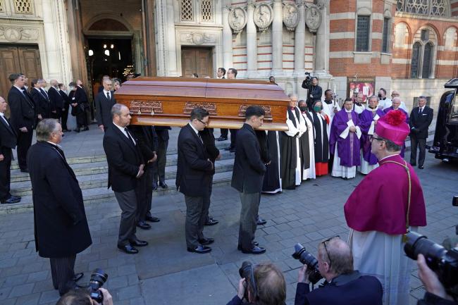 The coffin of Sir David Amess MP is carried out of Westminster Cathedral following a requiem mass. Picture: PA