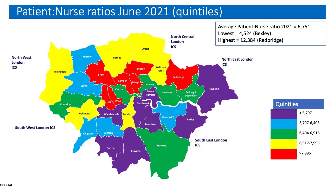 A map comparing nurse to patient ratios in London boroughs Image: NEL CCG