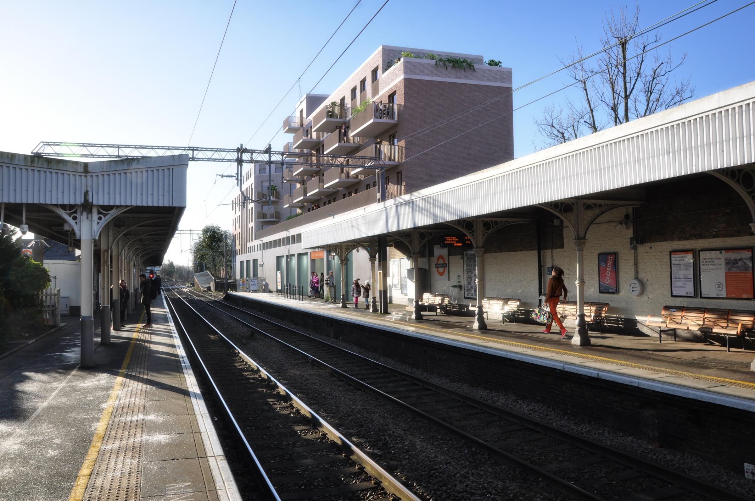 An artist\s impression of the proposed development from Highams Park station platform. Image: Stephen Davy Peter Smith Architects