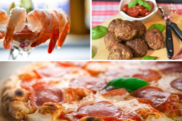 East London and West Essex Guardian Series: (Top left clockwise) Prawn cocktail, Meatballs, Pizza. Credit: PA/Canva