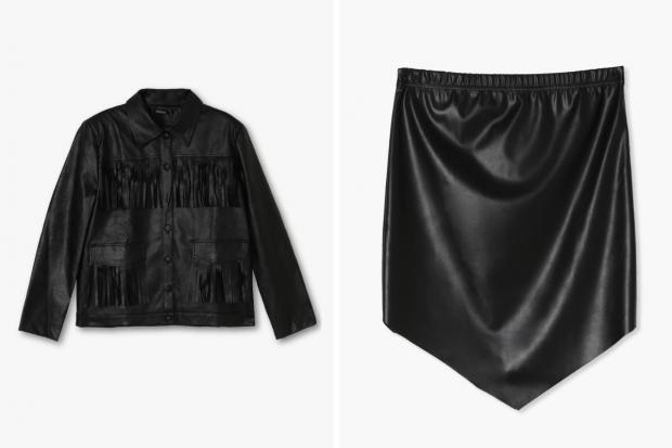 East London and West Essex Guardian Series: (Left) Fringe Faux Leather Jacket and (right) Pointed Hem PU Mini Skirt in black (Boohoo/Canva)