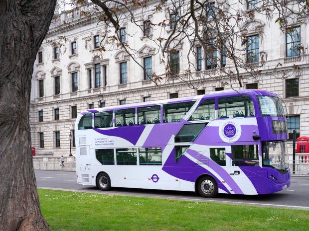 East London and West Essex Guardian Series:  The iconic red has vanished from London buses as they get a purple makeover. (PA)