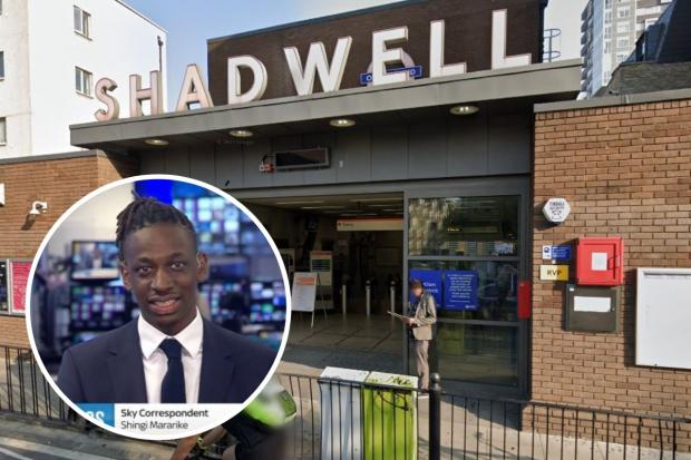 Sky News correspondent Shingi Mararike says he was 'racially profiled' by a ticket inspector at Shadwell station. Photos: Google/Twitter/Sky News
