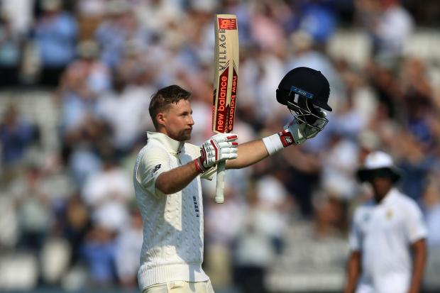 England's Joe Root celebrates his century during day one of the First Investec Test match at Lord's, London.