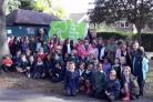 The children from Oakdale Junior School at the unveiling of the green flag