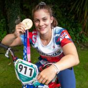 Champion - BMX gold medallist Beth Shriever on her bike at her home in Finchingfield, credit -  Aaron Chown/PA Wire