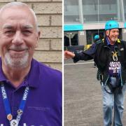 Charlie Richardson, 73, before and after completing his challenge.