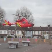 The air ambulance landing in the school playground