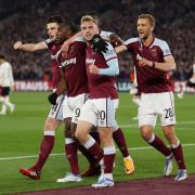 West Ham celebrate Michail Antonio's goal in the first leg. Picture: Action Images
