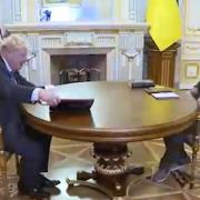 Ukrainian President Volodymyr Zelensky meeting Boris Johnson on Friday. Picture: PA
