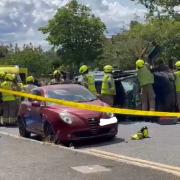 Emergency services attending the scene of the crash