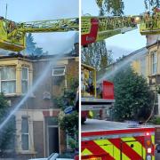 Firefighters used a 32m ladder at the scene