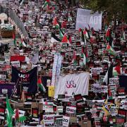 Protesters during a pro-Palestine march on Saturday (October 28)