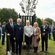 (l-r) Chair of Epping Forest & Commons Committee, Cllr Ben Murphy,   Lord Mayor of London Nicholas Lyons,  Lord Lieutenant of Essex  Mrs Jennifer Tolhurst, MP for Epping Forest Dame Eleanor Laing DBE and chair of Epping Forest  Council Cllr Darshan