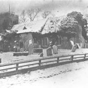 All Saints (the Old Church) at the top of Chingford Mount on a snowy winter’s day around c1900