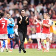 Arsenal manager Mikel Arteta celebrates after the Premier League match at the Emirates Stadium, London. Picture date: Saturday May 4, 2024.