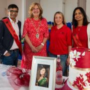 Havering mayor Stephanie Nunn (centre-left) attended the bake-off held in memory of Aashi Sinha (in frame)