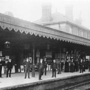 Chingford Station stand for a photograph on Platform 2 in c1912