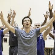 Benedict Cumberbatch (Hamlet) and cast in rehearsal. Photo credit Johan Persson
