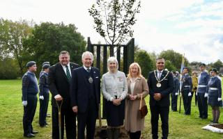 (l-r) Chair of Epping Forest & Commons Committee, Cllr Ben Murphy,   Lord Mayor of London Nicholas Lyons,  Lord Lieutenant of Essex  Mrs Jennifer Tolhurst, MP for Epping Forest Dame Eleanor Laing DBE and chair of Epping Forest  Council Cllr Darshan