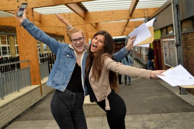Maria Leonida and Megan Hardy celebrate their results at Chingford Foundation School