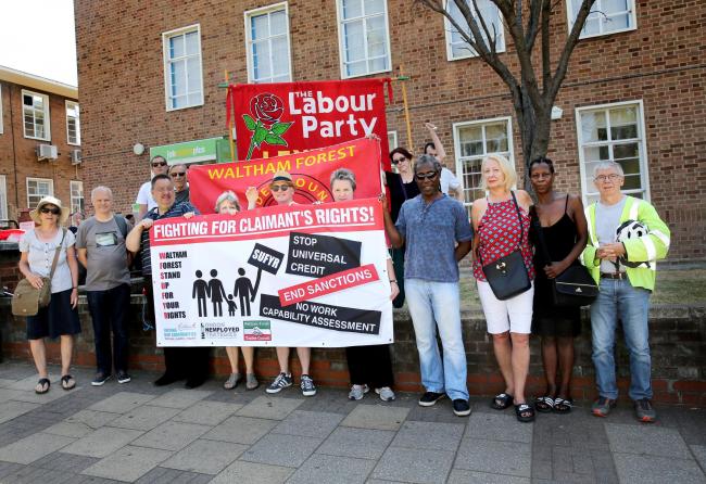 Campaigners protest outside Leytonstone Jobcentre which is due to close on Friday.